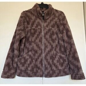 FREE COUNTRY Plush Sherpa Jacket Brown with geometric pattern Size Medium ~EUC ~